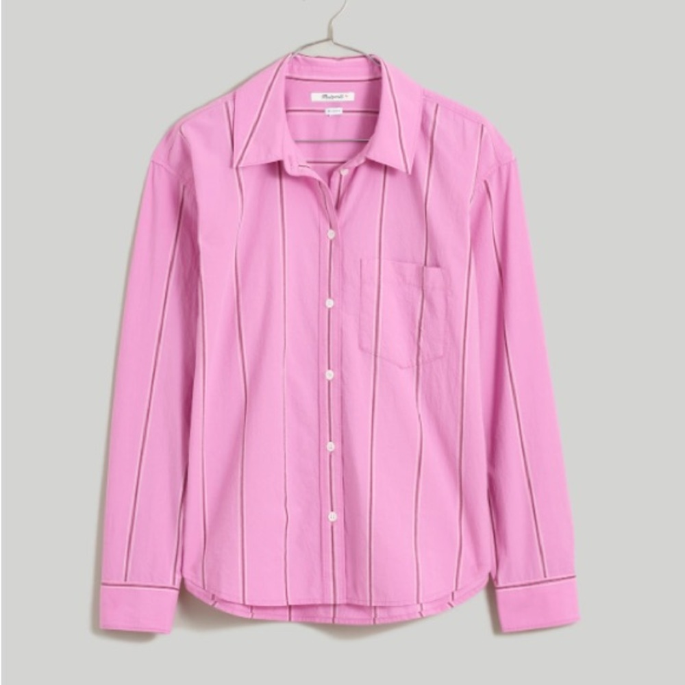 Madewell Relaxed Striped Pink Poplin Boyfriend Shirt